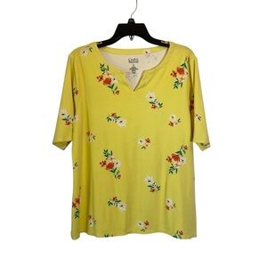 Croft & Barrow Women's XL 100% Cotton Lemon Yellow Floral Print Pullover T-shirt